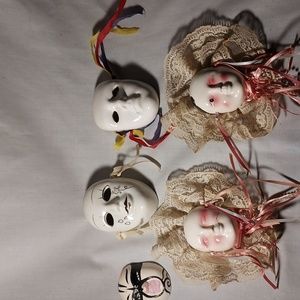 Vintage Hand Painted Carnival Face Masks Ceramic Set of 5